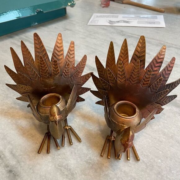 Pair Copper Colored Turkey Thanksgiving Candle Sticks - Picture 10 of 10